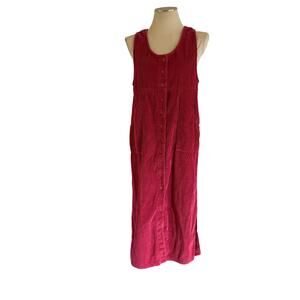 Vtg Y2K 2000s Dark Pink Corduroy Jumper Maxi Dress S Cottagecore Crunchy Granny